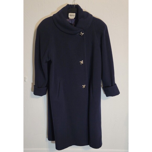 Vintage Leslie Fay Navy Wool Coat USA Made Asymmetrical Buttons Fits 8/10 - Picture 10 of 11